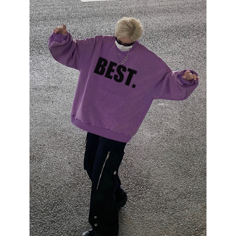 Live broadcast quality!  Autumn and winter heavyweight washed distressed sweatshirt