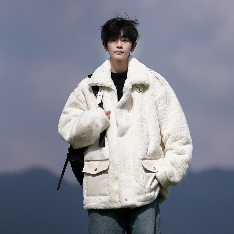 Camera film trendy brand thickened velvet jacket winter popular cotton jacket men's loose cotton