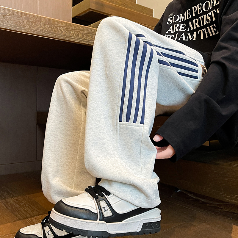 Trendy and versatile webbing spliced ​​sweatpants men's large size loose sports sweatpants floor mopping pants