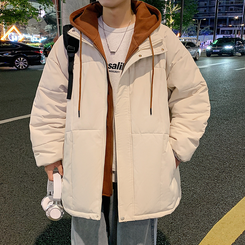 Fake two piece hooded cotton coat, loose casual waterproof and windproof jacket