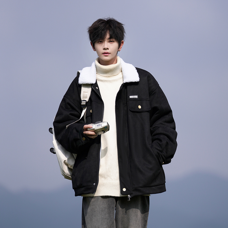 Lapel men's cotton coat Japanese retro lamb wool thickened coat cotton coat camera film