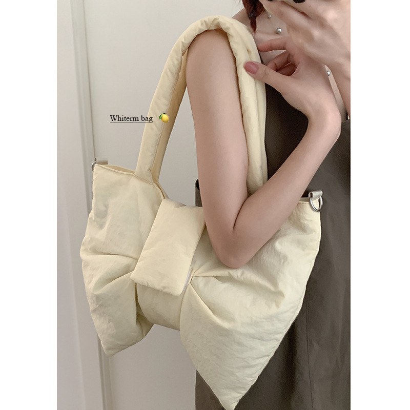 Korean style fashionable bow nylon canvas bag for women summer 2024 new down bag large capacity armpit bag
