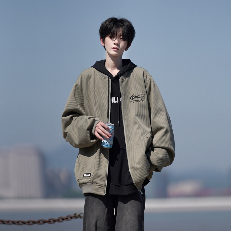 Camera film solid color original large size Hong Kong style embroidered loose baseball uniform jacket