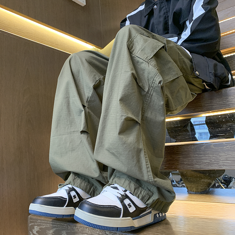 Quality large pocket cargo casual pants!  Loose straight pants NB986P60 control 78