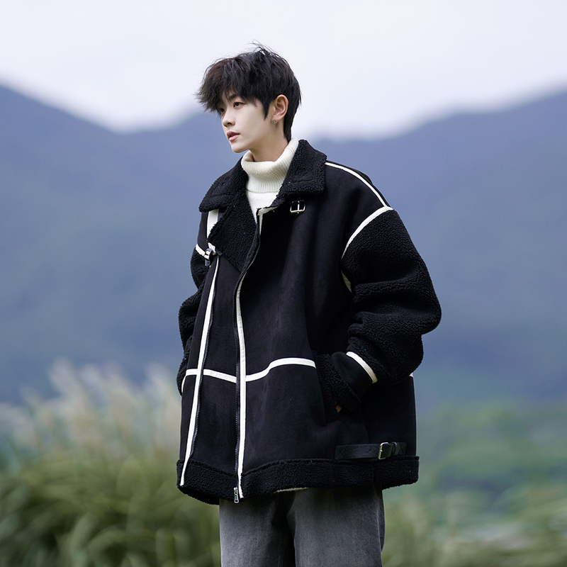 Camera popular jacket winter lamb plush cotton coat men's thickened casual cotton coat