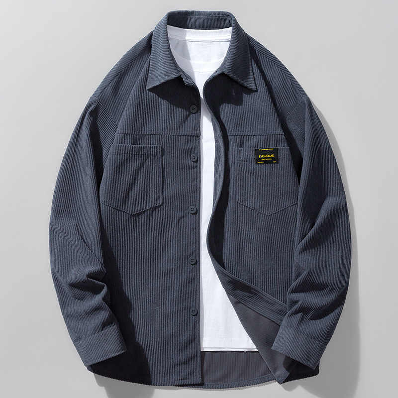 Hong Kong style corduroy shirt men's long-sleeved retro trendy loose and handsome casual shirt