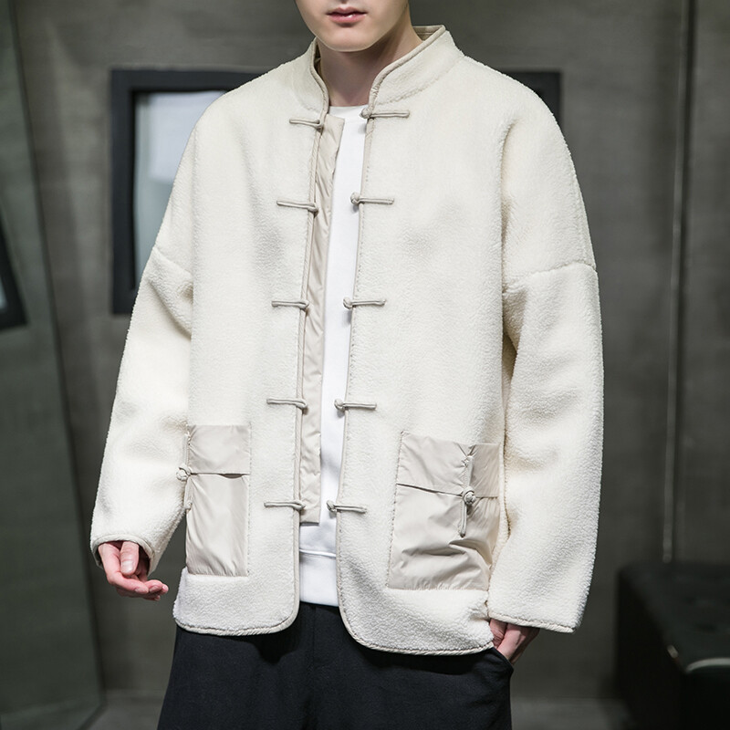 Autumn and winter Chinese style men's lamb wool Tang suit Hanfu cotton coat large size