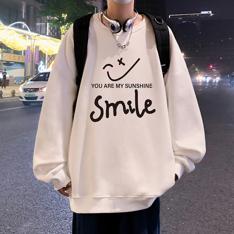 Autumn and winter round neck heavyweight sweatshirt retro loose plus velvet inner bottoming shirt design