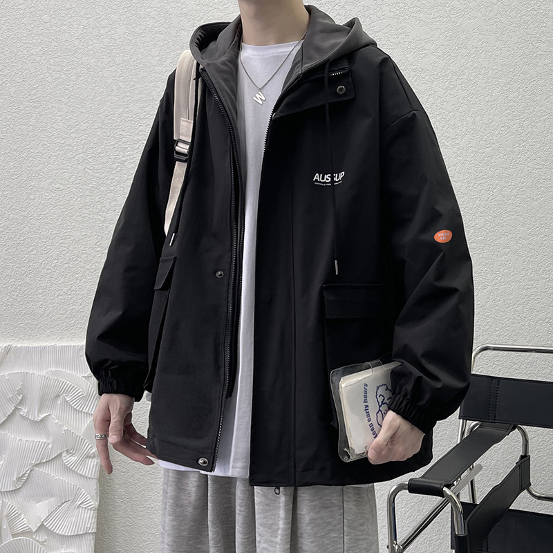Hong Kong style large size fake two piece jacket men's autumn high street work jacket cotton coat