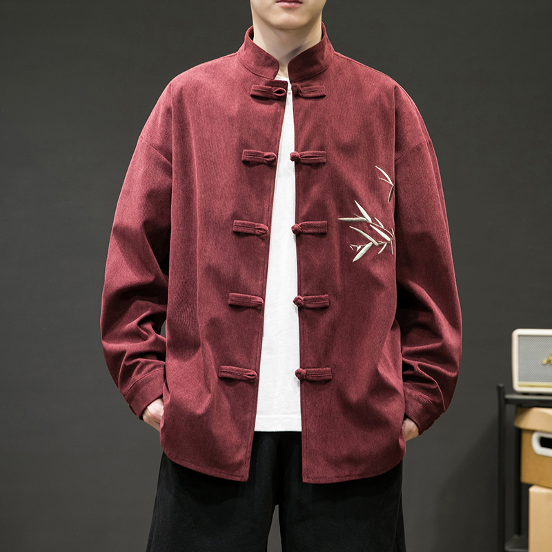 New Chinese style embroidered corduroy men's shirt e-commerce
