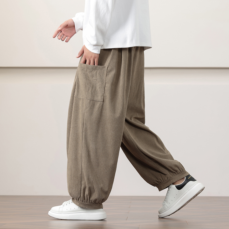 Chinese style casual pants men's autumn corduroy trousers trendy loose large size wide leg harem bloomers