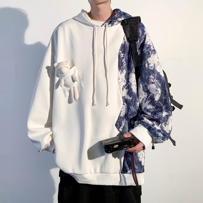 New Autumn and Winter Bear Large Size Pullover Hong Kong Style Spliced ​​Cartoon Sweater Fashion Jacket