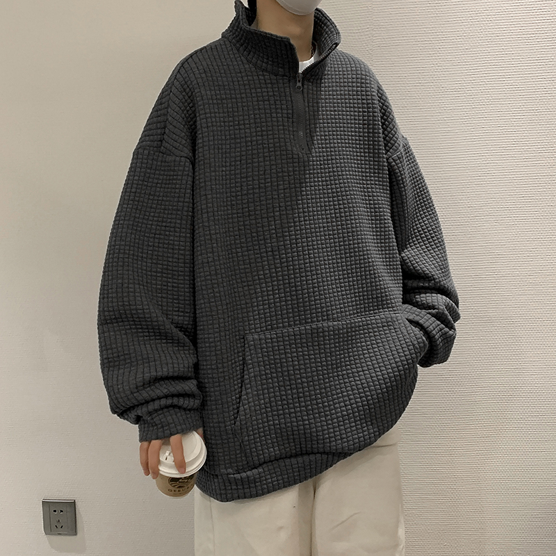 @香港风春’s new waffle sweatshirt men’s loose stand-up collar top