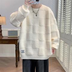 New autumn and winter checkerboard solid color bottoming shirt round neck sweater casual sweater