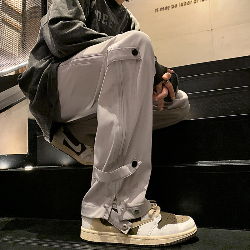High Street Functional Style Jacket Pants Outdoor Slim Fit Zipper Slit Casual Pants