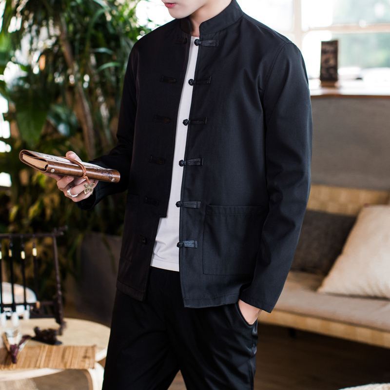 Autumn Chinese style disc button stand collar jacket men's loose retro large size jacket