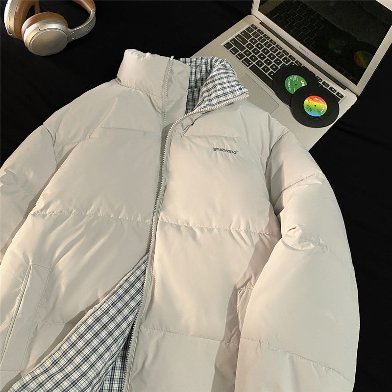 Winter Hong Kong style men's trendy retro plaid cotton coats for couples reversible wear cotton coats