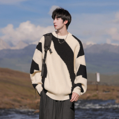 Color block crew neck sweater fabric 100% polyester