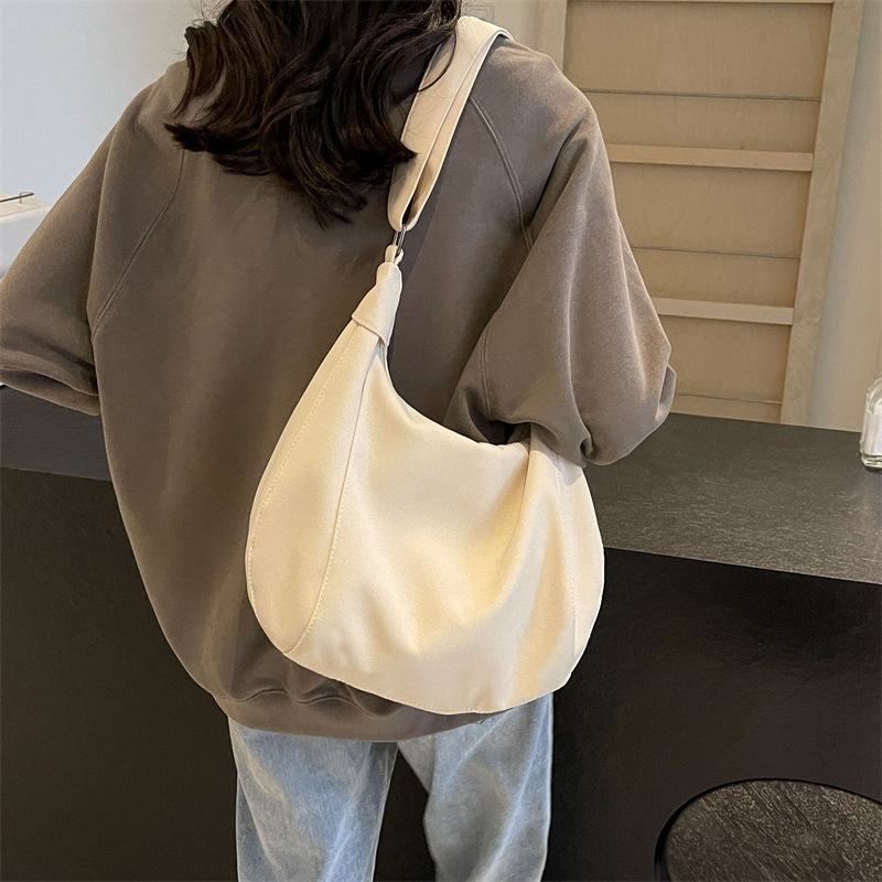 Fashionable canvas bag for women, large capacity, new style, versatile, college student class bag, single shoulder crossbody bag, casual dumpling bag