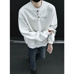 Fleece henley collar embroidered fleece sweatshirt