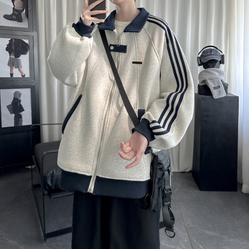 Three-stripe lapel jacket for men spring and autumn new loose casual sports coat