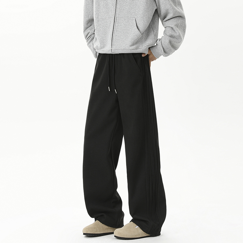 Autumn and winter thickened patchwork striped woolen casual pants