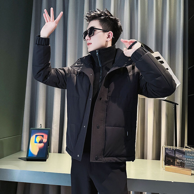 Social boy shopkeeper style cotton coat fake two piece cotton coat for men black 1