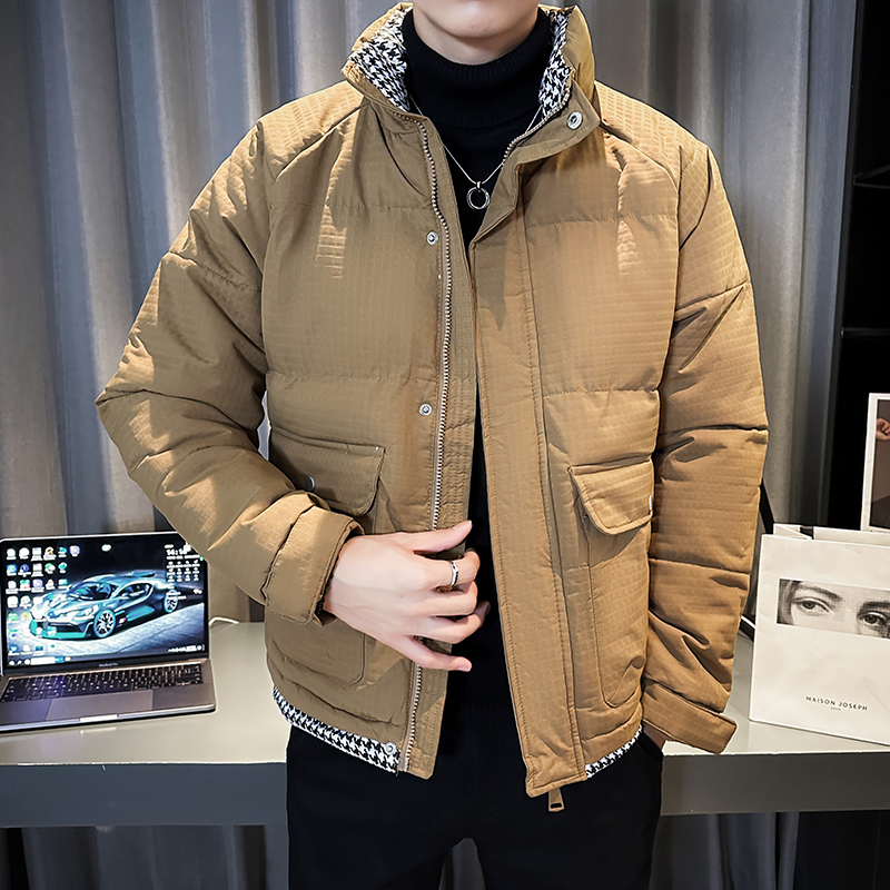 Winter shopkeeper style design men's houndstooth stand collar corn plaid cotton coat