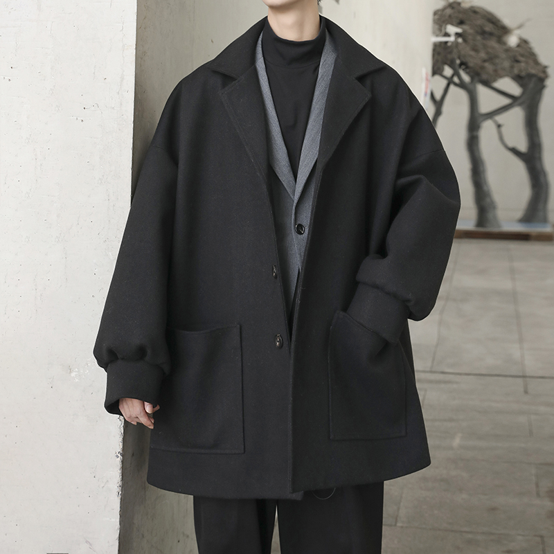 Winter thick unisex mid-length windbreaker jacket loose Hong Kong style woolen coat trend
