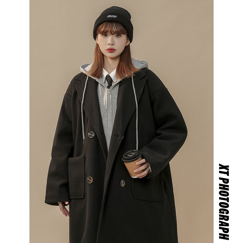 Neutral winter quilted fake two-piece woolen coat