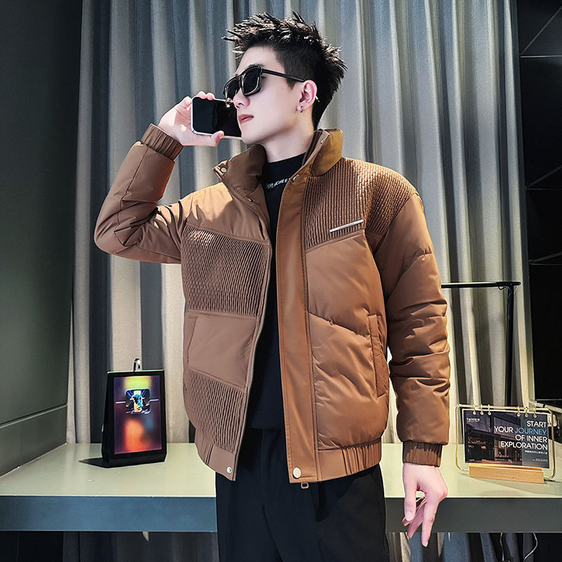 Social young man shopkeeper style cotton coat, trendy cotton coat for men, coffee 1