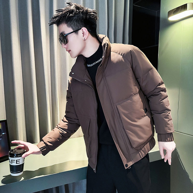 Social young man shopkeeper style cotton coat, trendy cotton coat for men, coffee 2