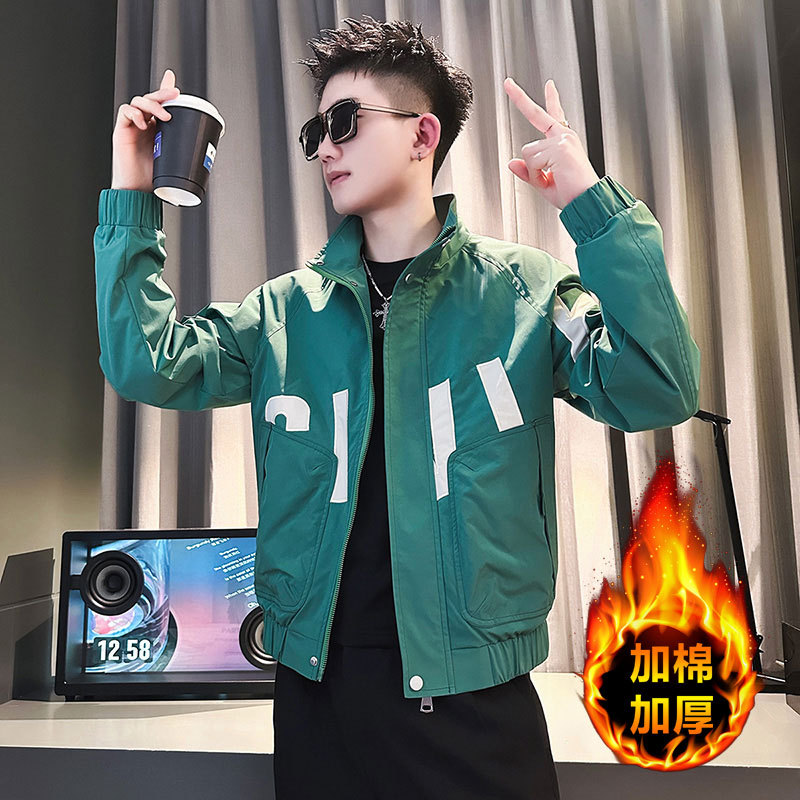 Winter clothing new social guy shopkeeper trend men's jacket cotton jacket green 1