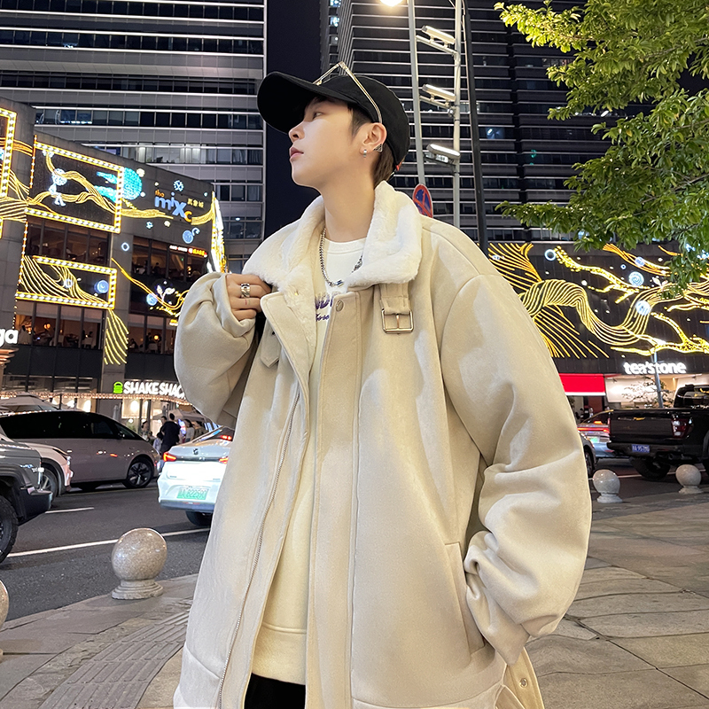 Suede lined rabbit fur plus plush jacket thickened cotton jacket