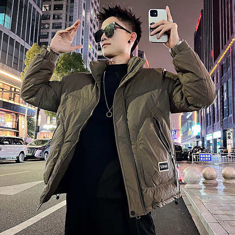 Winter simple PU leather cotton coat, Japanese style boy's pleated cotton jacket, handsome top and jacket for men 6