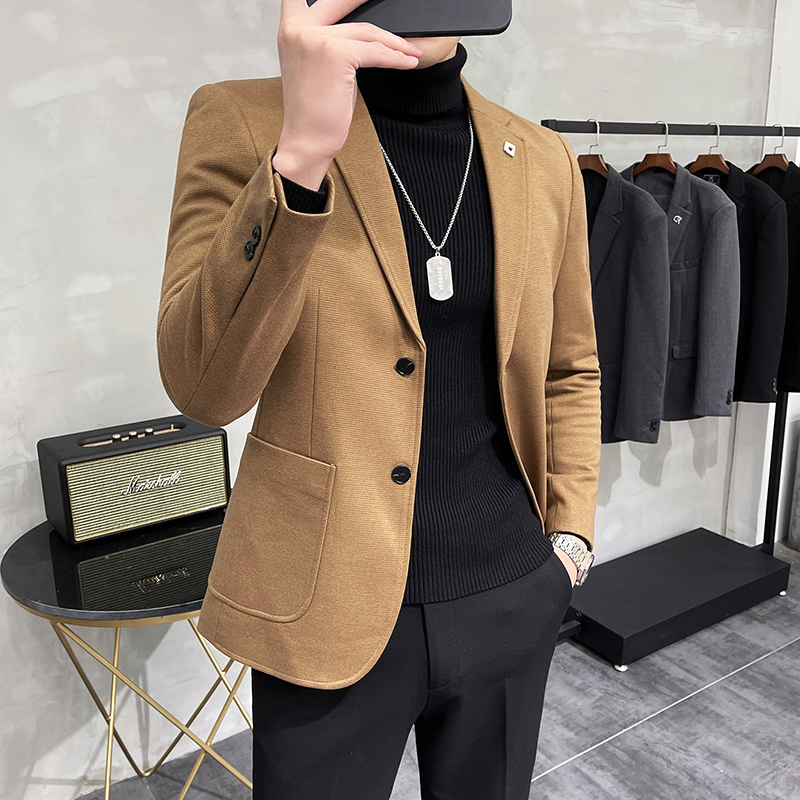 Autumn and winter high-end waffle suit men's thickened warm suit jacket