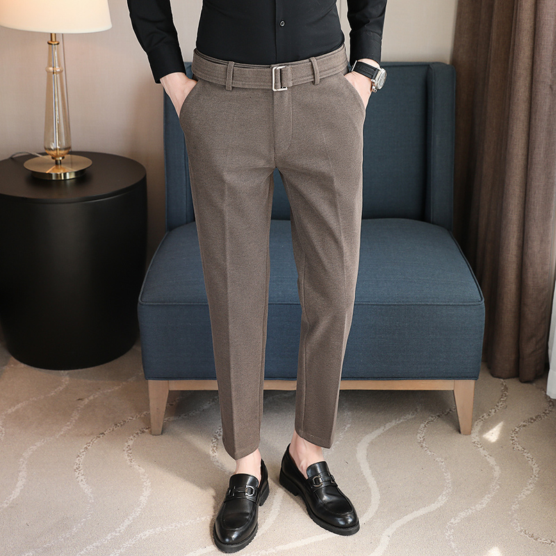 Men's autumn and winter starry sky fabric casual trousers with belt