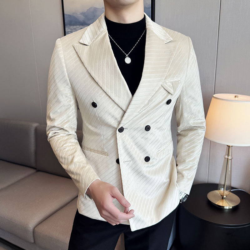 Imitation acetate Korean style slim-fit suit boutique velvet twill double-breasted suit jacket