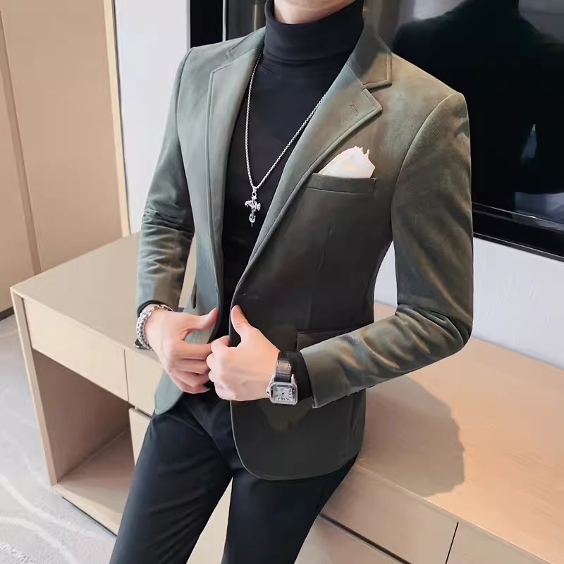 Blazer men's single-breasted suit velvet casual solid color single suit