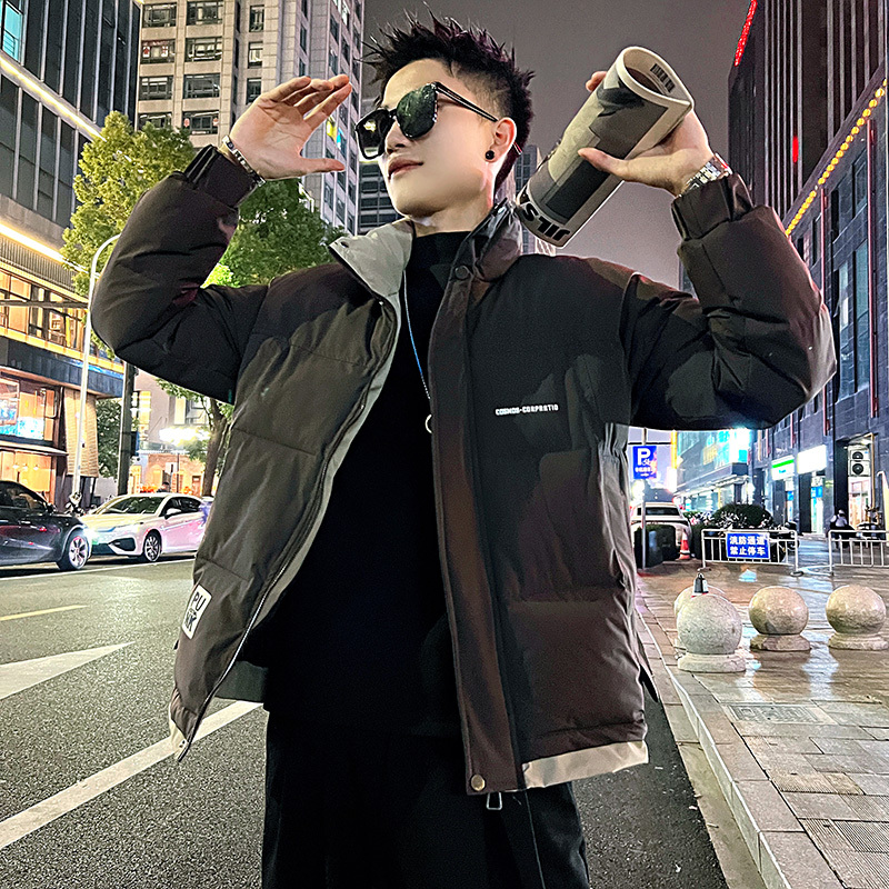Handsome boy stand collar contrasting color versatile cotton coat trendy brand jacket top cotton coat for men 6