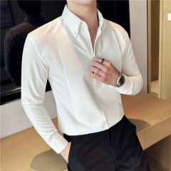 Solid color shirt with lined placket, long-sleeved shirt, drapey bateau collar shirt, white