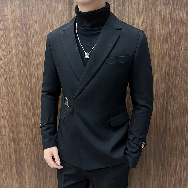 Long-term metal buckle suit diagonal button suit men's jacket