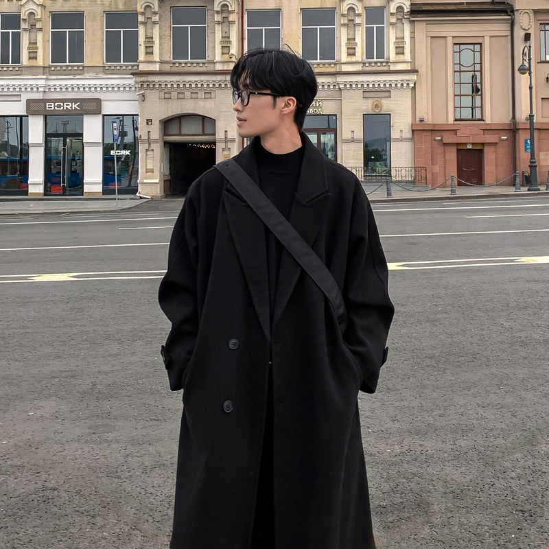 Winter new long woolen coat men's over-the-knee long windbreaker thickened coat large size