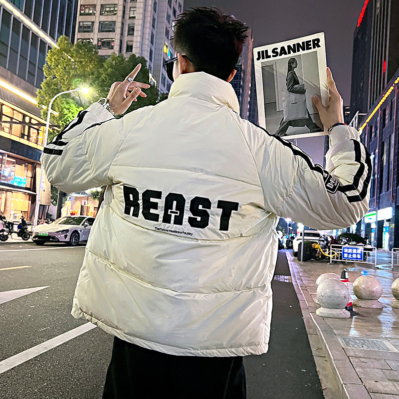 Handsome boy contrasting color ribbon letters personalized cotton coat trendy brand jacket top men 6
