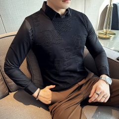 Autumn and winter men's sweaters, fake two-piece knitted sweaters, bottoming shirts, patchwork lapel sweaters