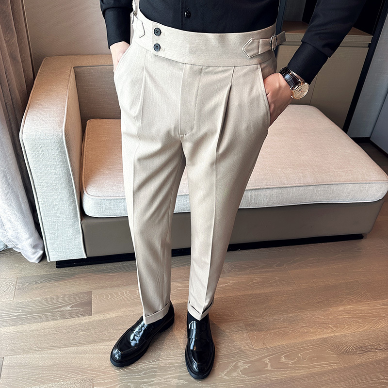 Autumn high-quality Korean style slim-fitting solid color pencil pants Naples trousers apricot
