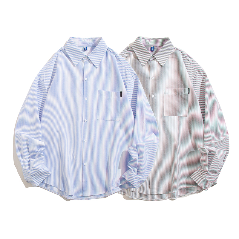 CityBoy Japanese style striped loose cotton long-sleeved shirt