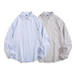 CityBoy Japanese style striped loose cotton long-sleeved shirt