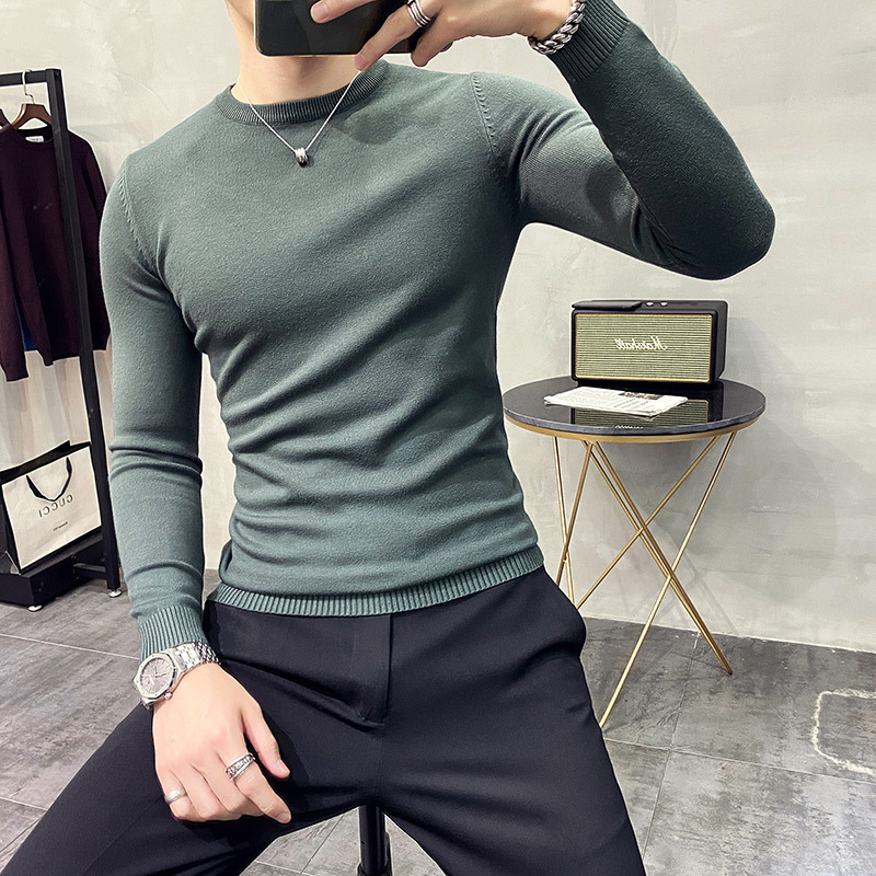 Autumn and winter solid color round neck bottoming pullover sweater top long sleeve men's casual