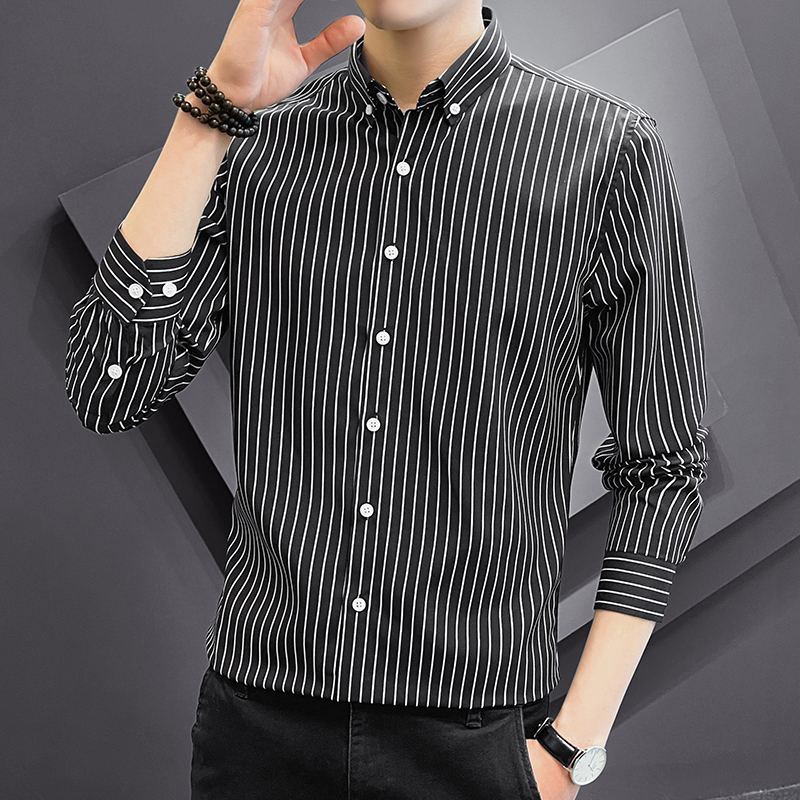 Korean style striped shirt men's long-sleeved slim shirt youth handsome casual inch shirt